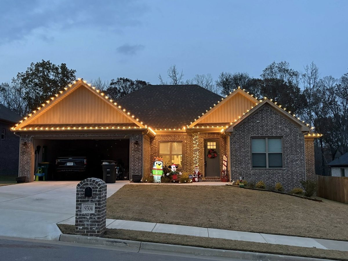 Aerial view holiday light installation Arkansas